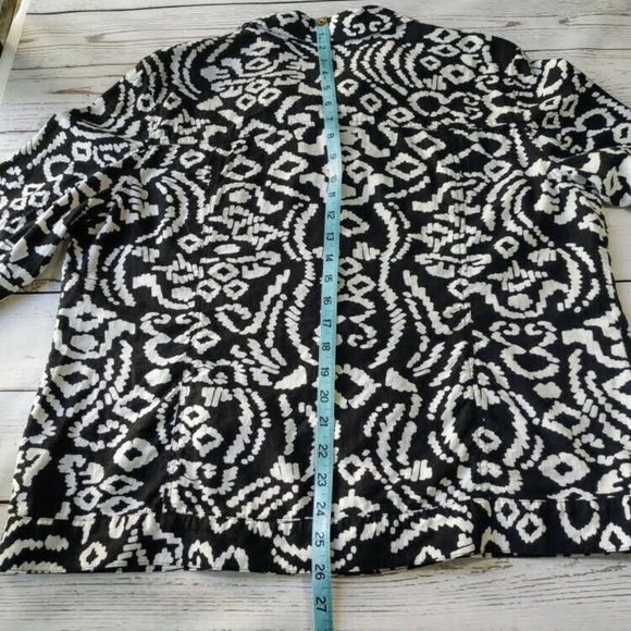 Chico's Jacket size 3 -XL 16-18 Linen w Bold Geometric Print Black White Chicos - Picture 10 of 10